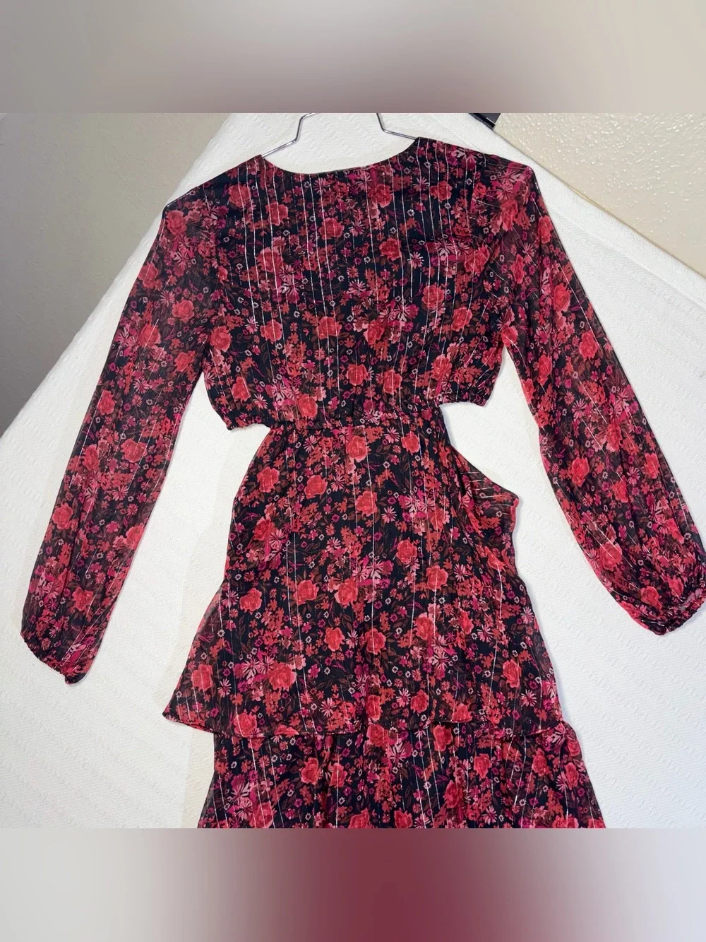 Haute Nites Floral Tiered Cutout Maxi Dress Small Flowy Fairy Party Going Out - Picture 7 of 13